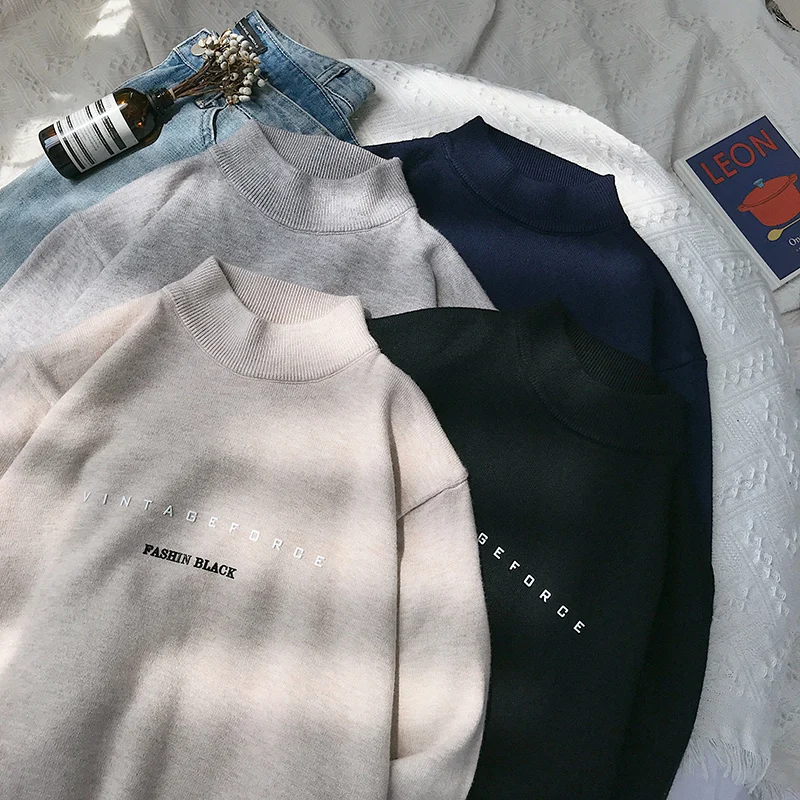Мужской теплый пуловер в Корейском стиле повседневный приталенный свитер