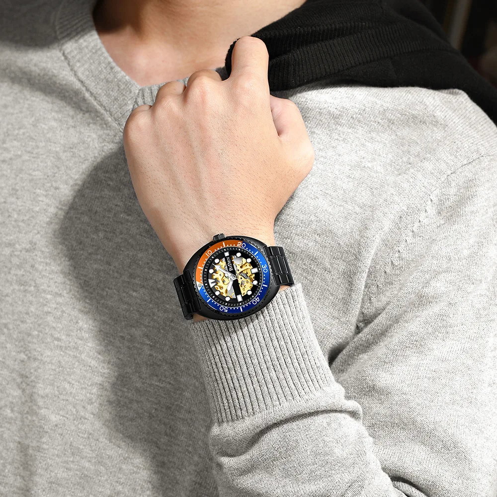 

Luxury Automatic Mechanical Men Watches Waterproof Stainless Steel Strap Unique Hollow Design Business Dress Watch for Male