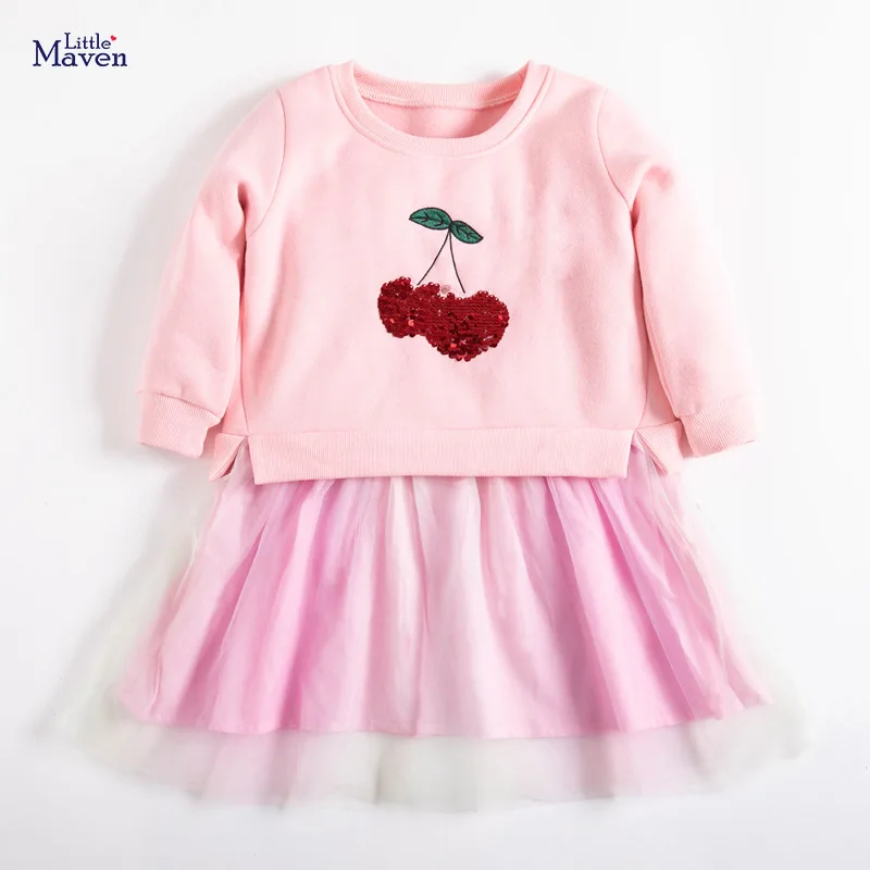 

Little Maven Frocks for Baby Girl Brand Winter Clothes Fruit Sequined Toddler Pink Tulle Thick Warm Dress for Kids 2-7 Years