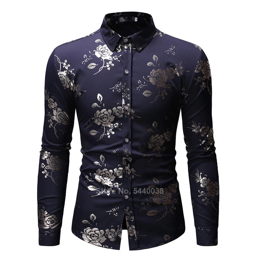 

2019 NEW African Traditional Clothing Dashiki Shirt for Men Streetwear Party Slim Fit Golden Floral Printed Fashion Top Blouse