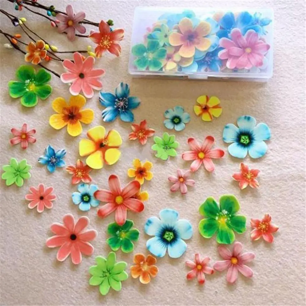 

50pcs Glutinous Rice Edible Flower Cupcake Topper Wedding Party Cake Decoration Edible Paper Flower Bakeware Accessories