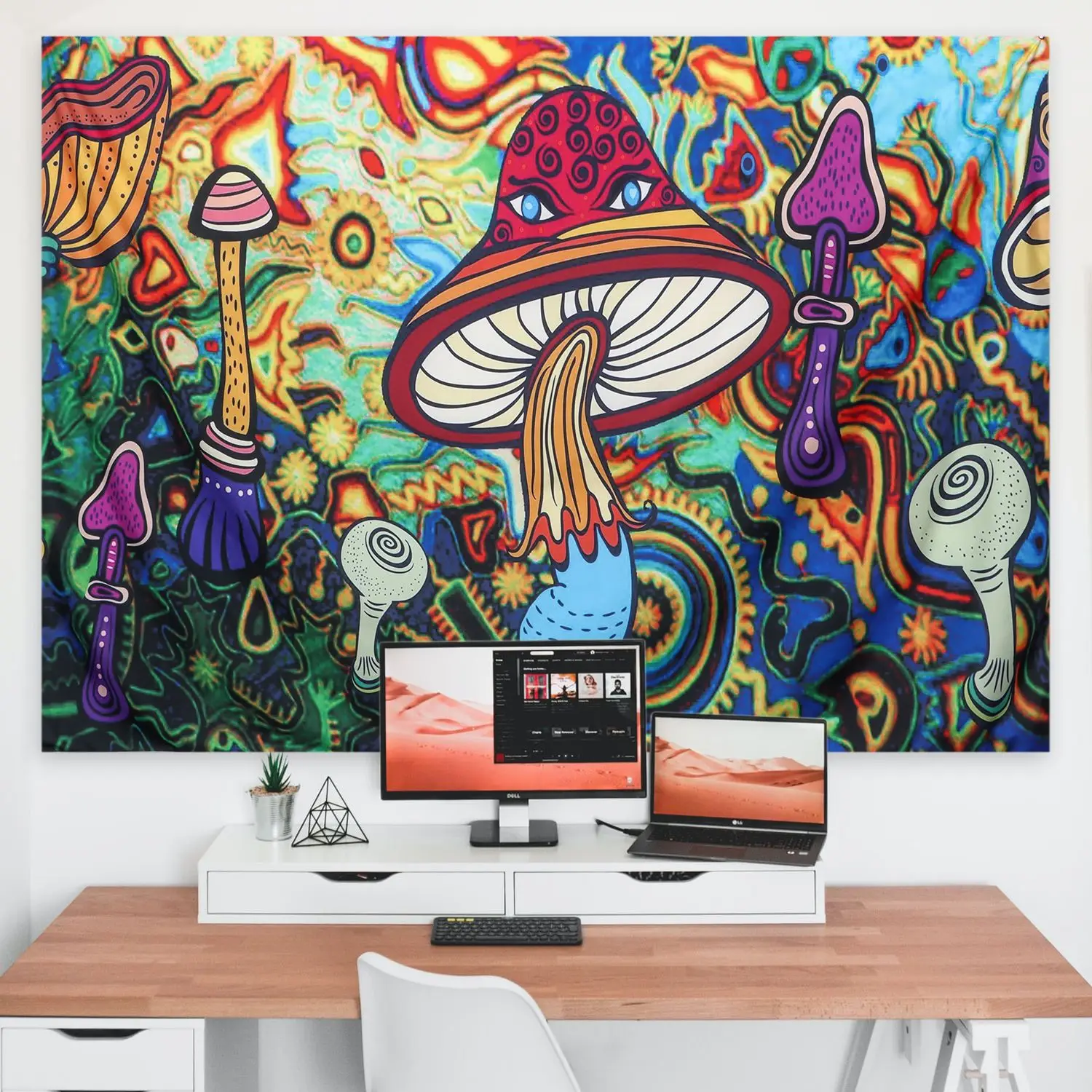 

Psychedelic Mushroom Tapestry Colorful Art Trippy Eyes Fantasy Tapestry Wall Hanging for Room