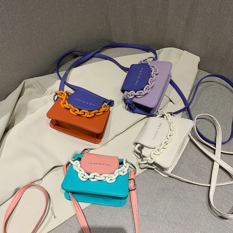 

Contrast Color Mini PU Leather Crossbody Bags For Women Summer Chain Designer Handbags Purse Lady Shoulder Messenger Pouches