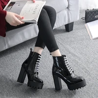 martin boots for women 2021 fashion new thick platform autumn winter heeled shoes female short boots black womans ankle booties