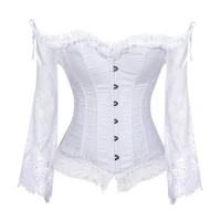 sapubonva corset tops for women with sleeves vintage style victorian retro burlesque lace corset and bustiers vest fashion white