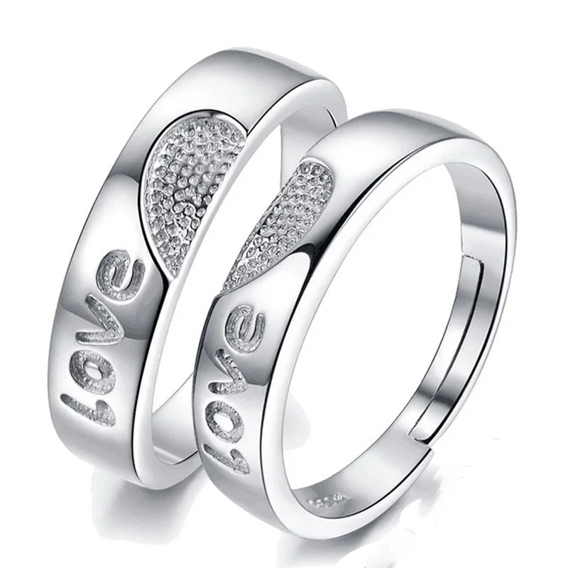 Парные кольца с сердцем для мужчин и женщин регулируемые свадебные серебряного