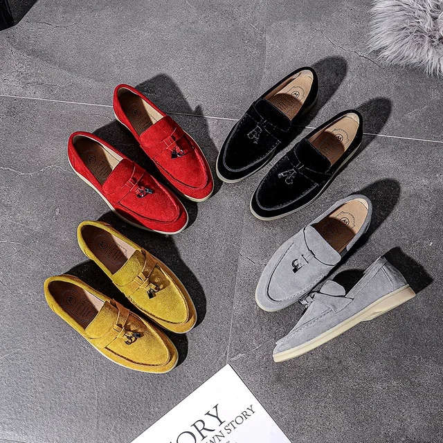 Женские замшевые мокасины без застежки лоферы из натуральной воловьей кожи на