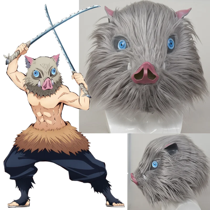 

Разбиватель демонов Kimetsu no Yaiba Inosuke Hashibira латексная маска для косплея Helmet маскарадные маски на Хэллоуин Карнавальный костюм для вечеринок