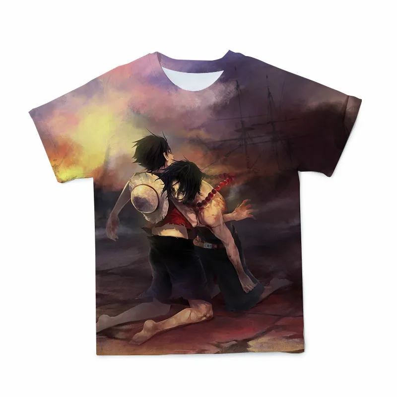 

2021 nueva camiseta de manga corta 3D para hombre, camiseta divertida de cuello redondo con estampado de una pieza de Anime, rop