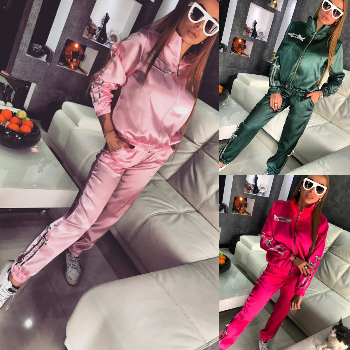 С высоким плотно облегающим шею воротником комплект из двух предметов: Топ и