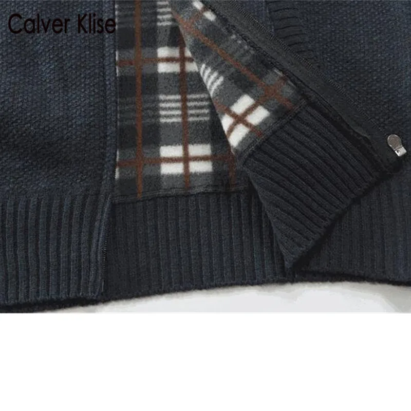 

Calver Klise Autumn Men's Thick Cardigan Jacket Korean Knitted Sweater Zipper Striped Hooded Male Winter Fleece Hoodies Coats