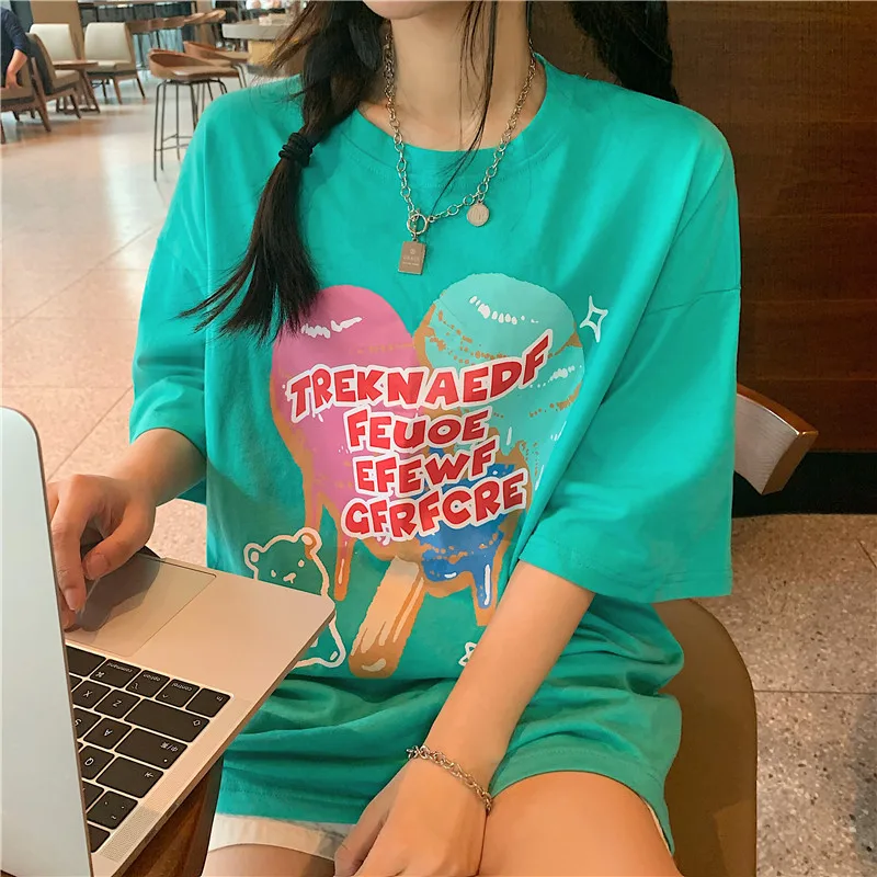 

Oversized T Shirt Women Anime Summer Short Sleeve Fun Graffiti Harajuku Streetwear Loose T-Shirt Tops 2021 Hip Hop Fashion Tops