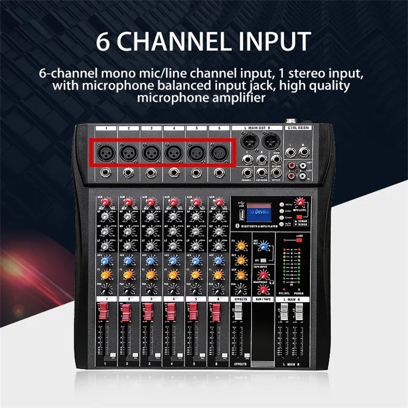 Аудио миксер FELYBY TU06 микшерная консоль со звуковой картой с BT MP3 usb входом +