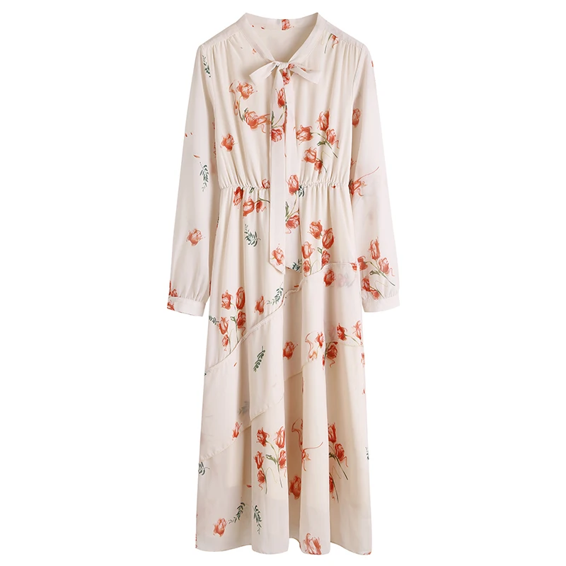 

Women Long Floral Chiffon Dress Spring Summer 2021 Runway Elegant Vintage Boho French Retro Fairy Casual Vacation Party Vestidos