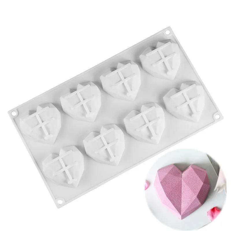 8 hole Diamond Love форма сердца силиконовая для выпечки муссов торт DIY силиконовые формы