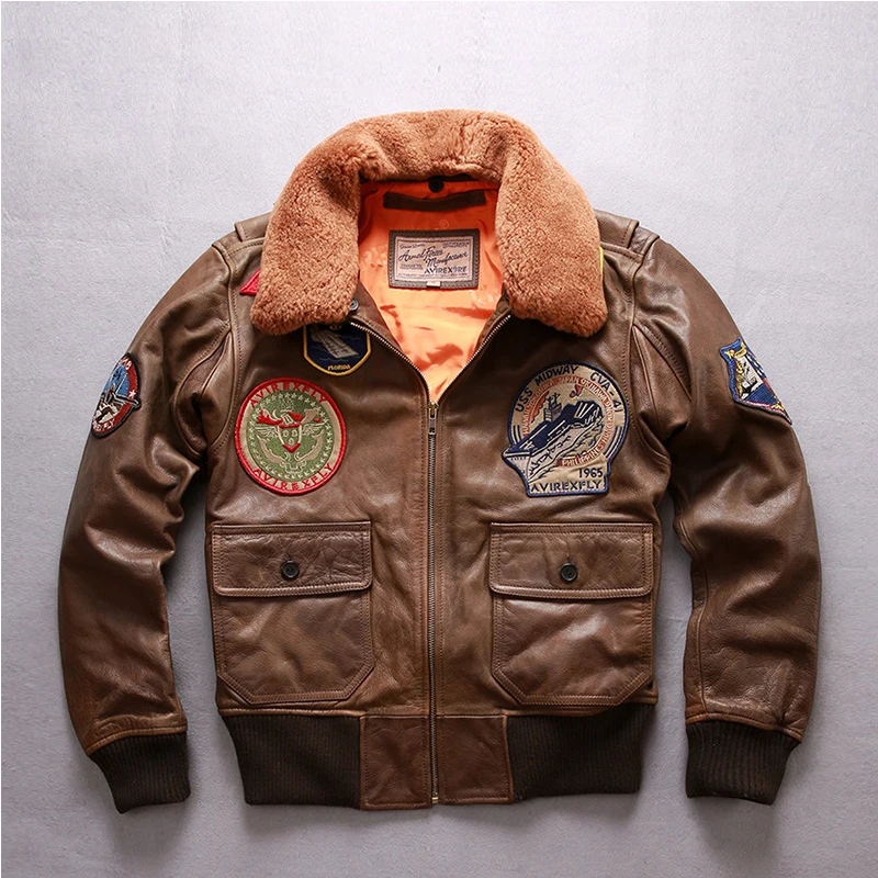 Мужская кожаная куртка с воротником из овечьей кожи|Мужские кожаные куртки| |