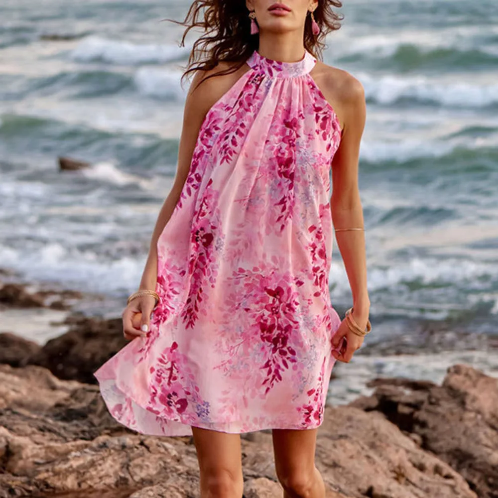 

Homecoming Dresses Print Chiffon Short Mini Beach Holiday Vocation Party Bohemian Gown YSAN1139