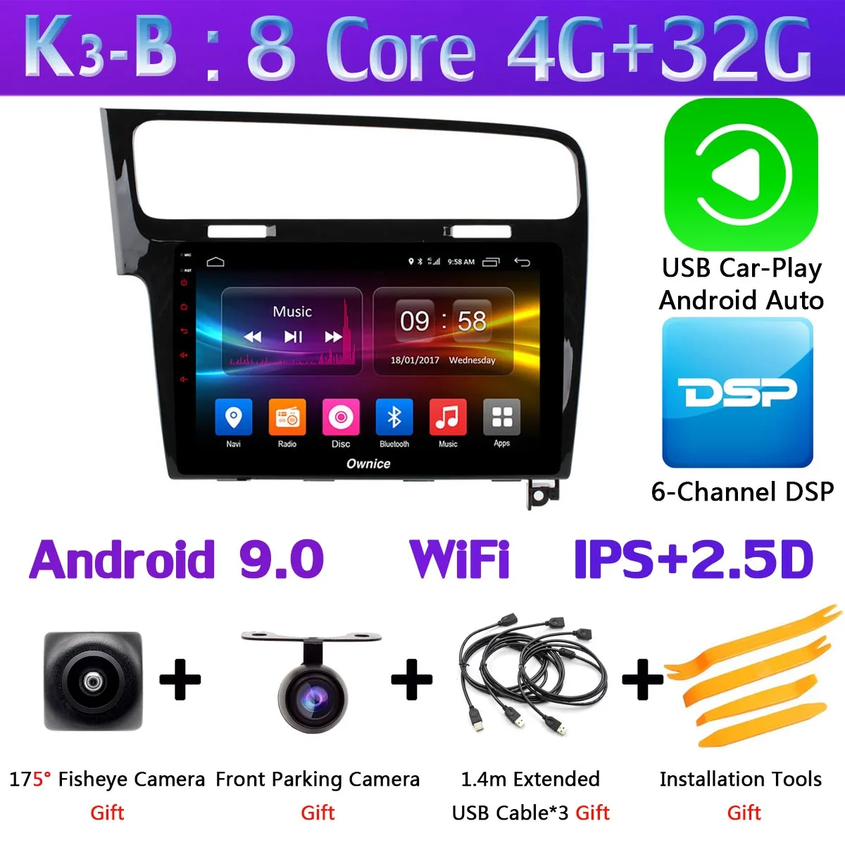 Панорамная камера 360 ° 4G LTE Android 9,0 4G+ 64G DSP CarPlay Автомобильный плеер для Volkswagen Golf 7 MK7 2013- gps радио - Цвет: K3-B-CarPlay