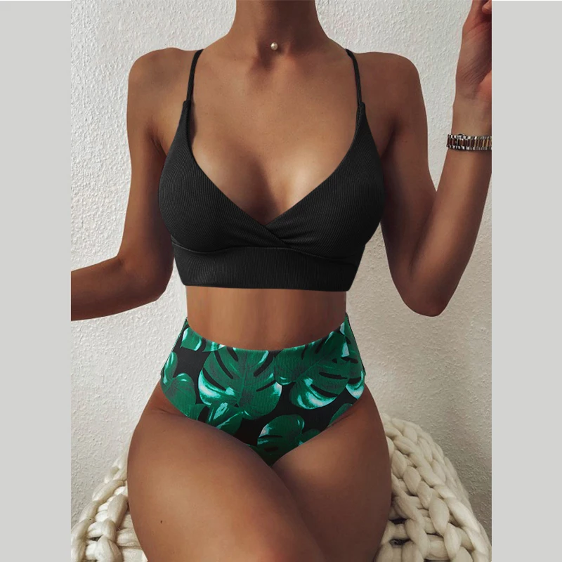 

Sexy Bikini Swimwear Women 2021 Special Fabric Swimsuit Biquini Two Pieces Beachwear Push Up Swimsuit Women High Waist Bikini