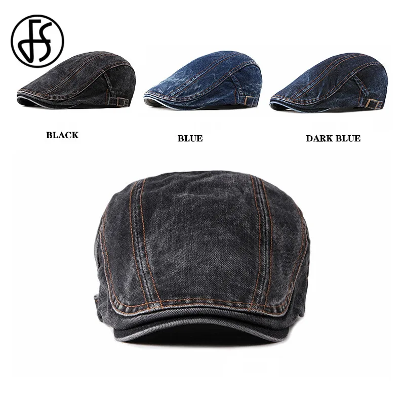 Кепка унисекс из денима FS Однотонная синяя уличная шапка берет джинсовой ткани в