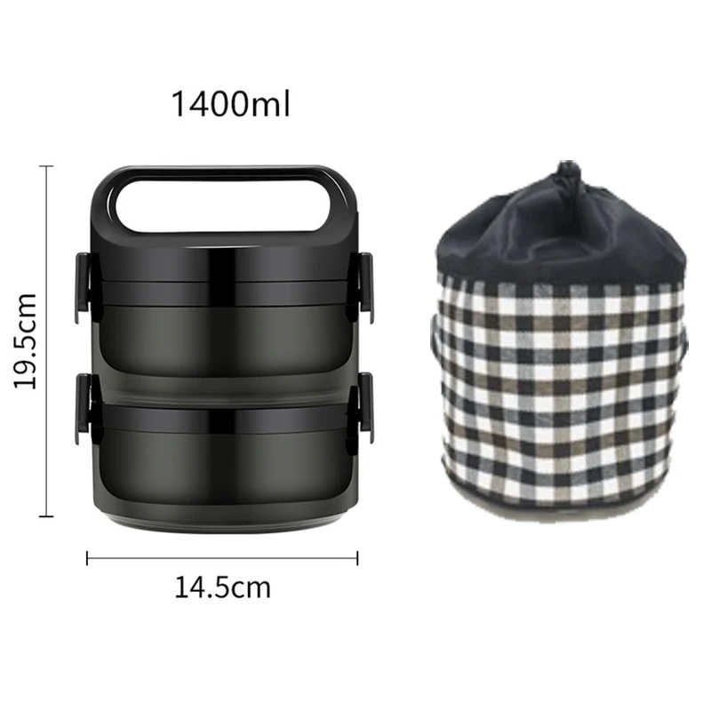 2LayerBlack with bag Термос для ланча бэнто-бокс для студентов портативный 304 из нержавеющей стали многослойный контейнер для хранения пищи Герметичный Тепловой Ланчбокс - Цвет: 2LayerBlack with bag
