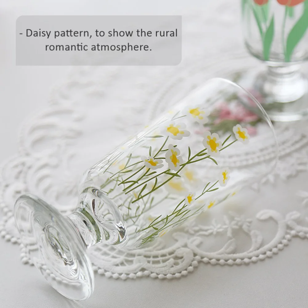 

1pc Retro Beverage Cups Daisy Glass Stemware Pastoral Style Milk Cup (200-300ml)