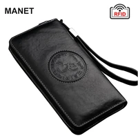 manet rfid genuine leather wallet mens vintage business purse with multi pockets blocking business card holder for male
