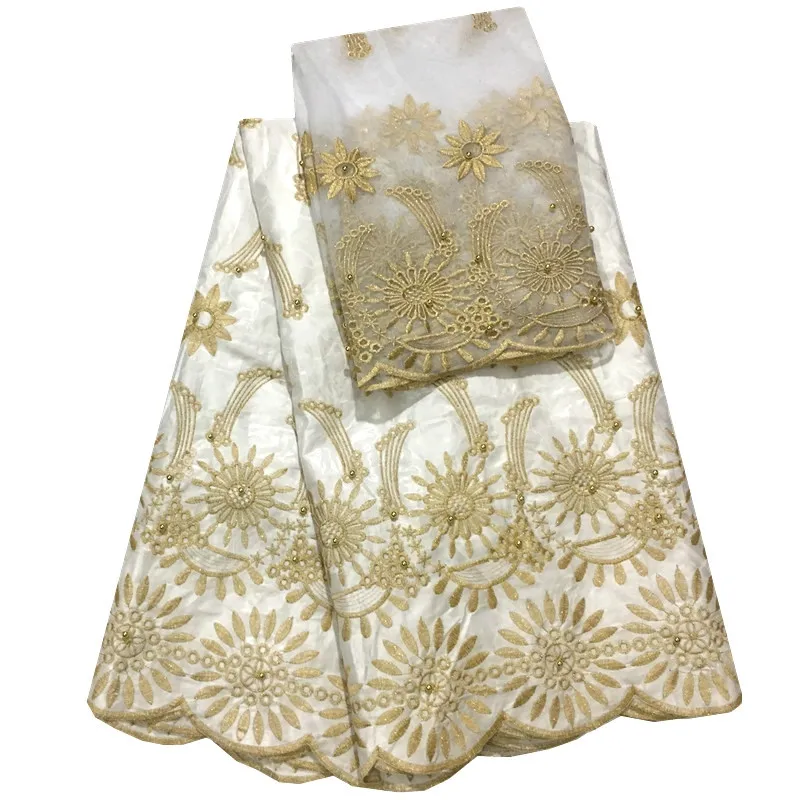 Африканская ткань высокого качества базин с бусинами вышитая кружевная