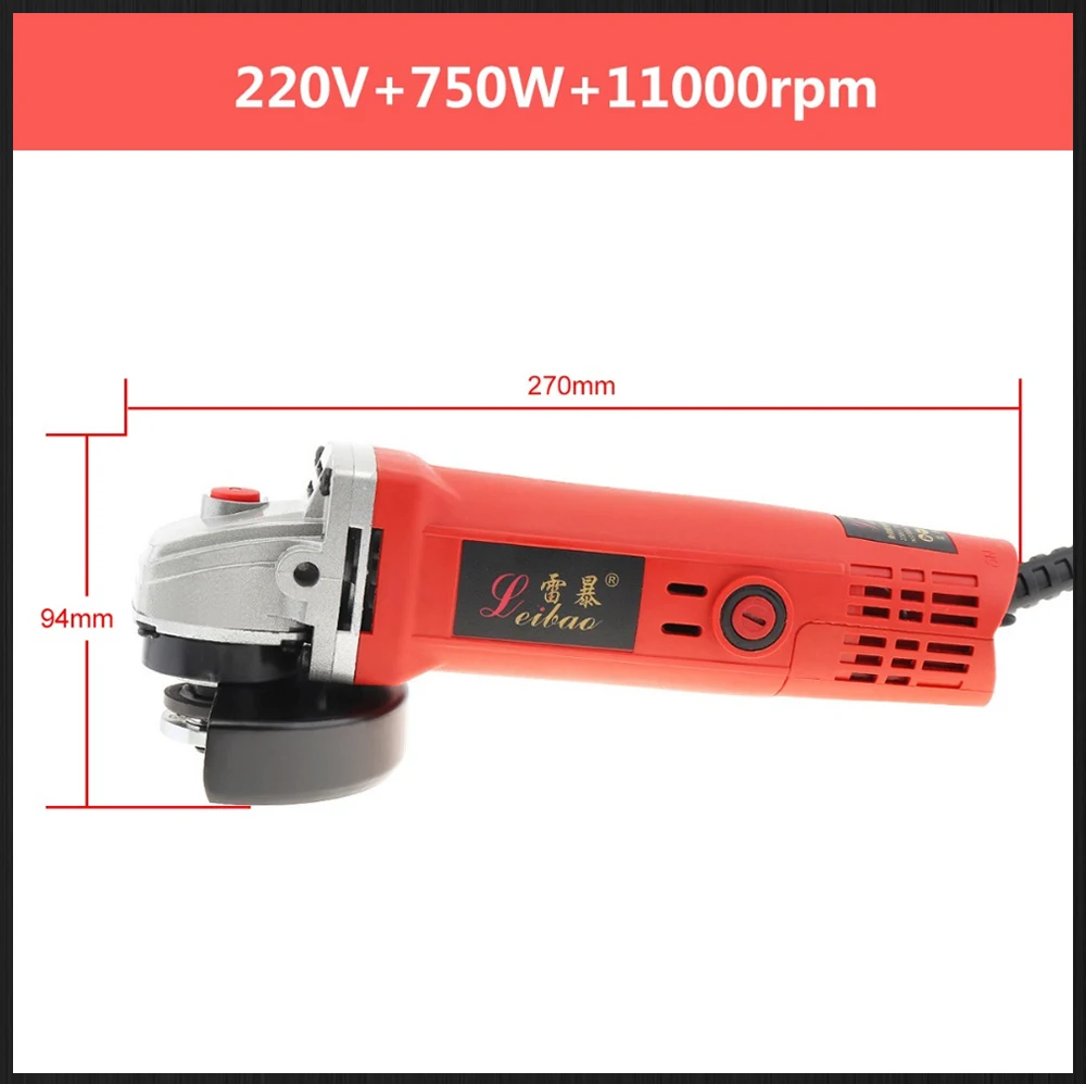 220V 700W/750W Electric Grinder Electric Angle Grinder with Protective Cover Support Polishing Disc for Rust Removal