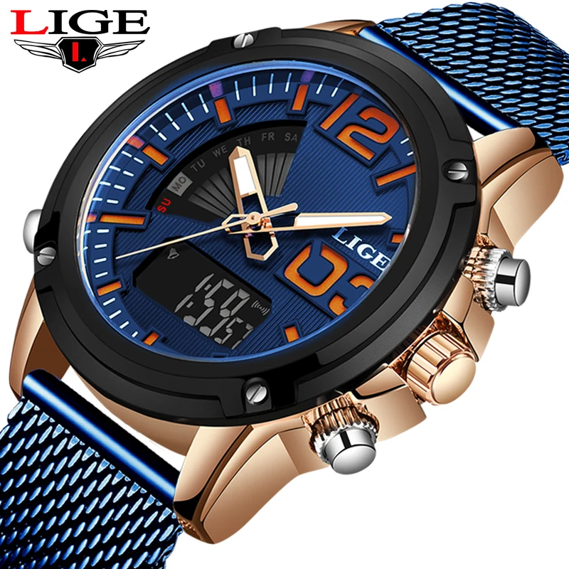 Новые мужские военные наручные часы из нержавеющей стали LIGE роскошные Брендовые