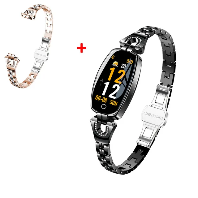 black add gold strap H8 Смарт-часы для женщин водонепроницаемый мониторинг сердечного ритма Bluetooth для Android IOS фитнес-браслет умные часы - Цвет: black add gold strap