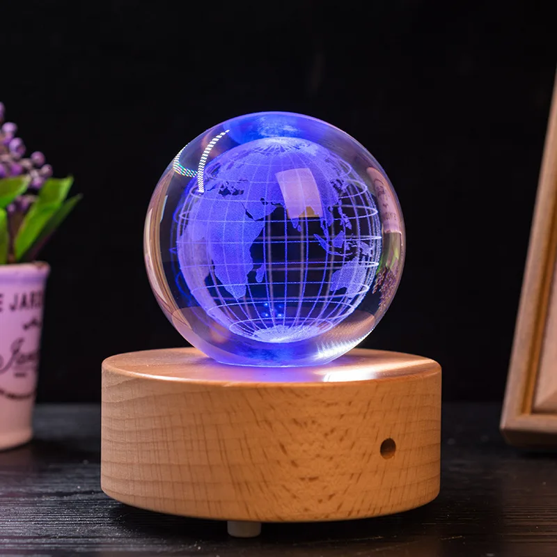 80 мм Galaxy солнечная система хрустальный шар с деревянной Bluetooth музыкальной коробкой Луна Лось Хрустальная Сфера Рождественский подарок декоративные аксессуары