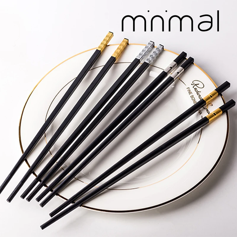 

10 Pair Chinese style chopsticks tableware food stick alloy Catering utensils sushi sticks Non-slip Household Kitchen Utensils