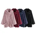 Женская куртка с карманами однотонная флисовая Двусторонняя плюшевая куртка с большими лацканами асимметричное пушистое пальто женская верхняя одежда