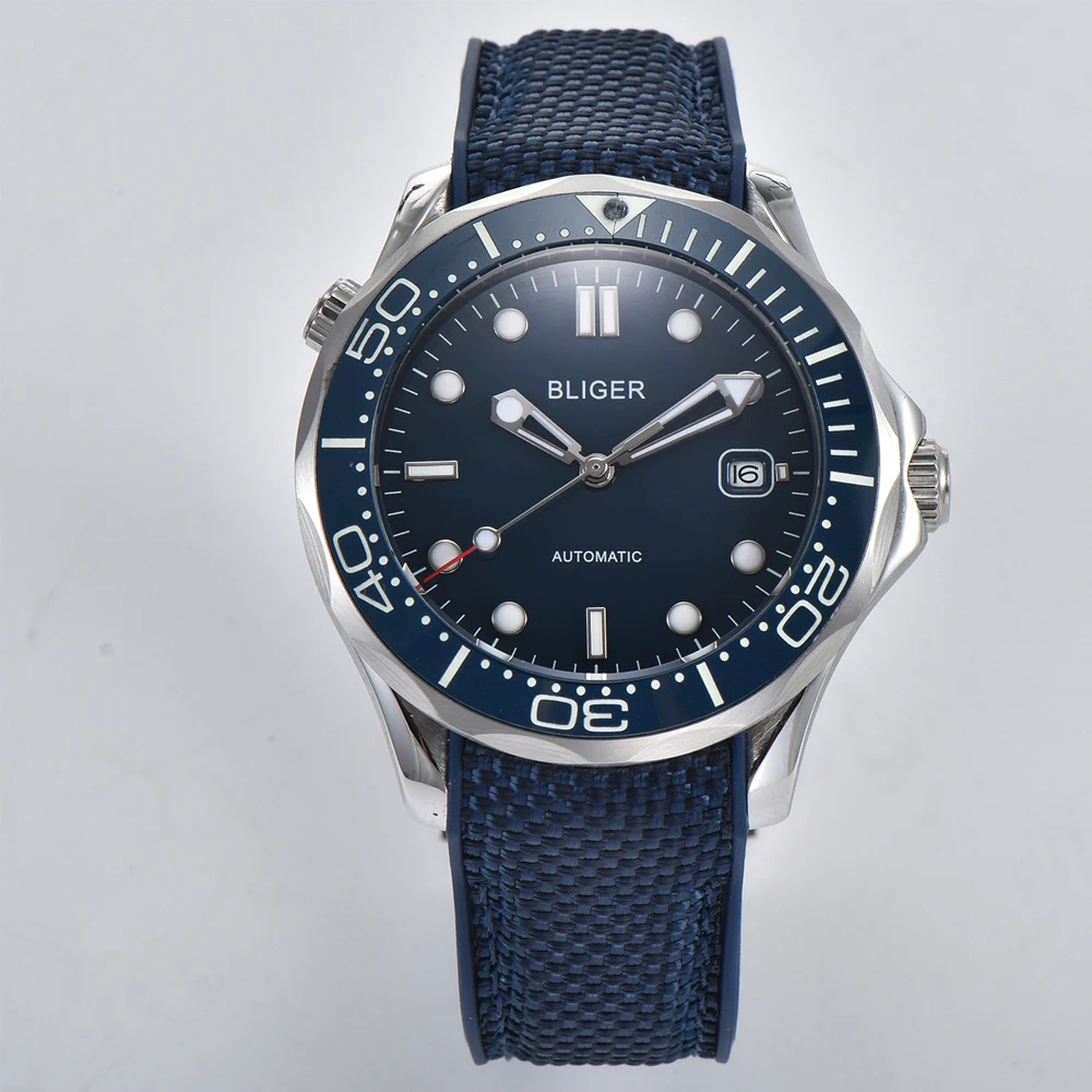 BLIGER41MM мужские спортивные часы с синим циферблатом синий ободок светящиеся