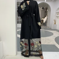 fashionable muslim stitching embroidery abaya dress cardigan kimono robe dress outerwear jubah middle east ramadan arab islamic