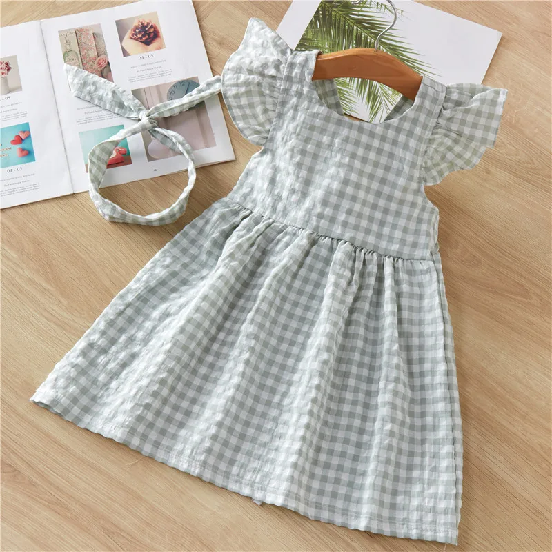 Платье для девочек модное платье принцессы милое клетчатое без рукавов на