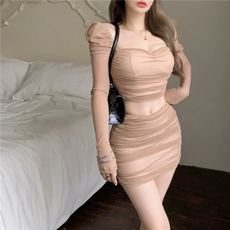 

Реальная фотография, экономичный осенний темперамент, квадратный воротник, сетка, приталенный силуэт, длинный рукав