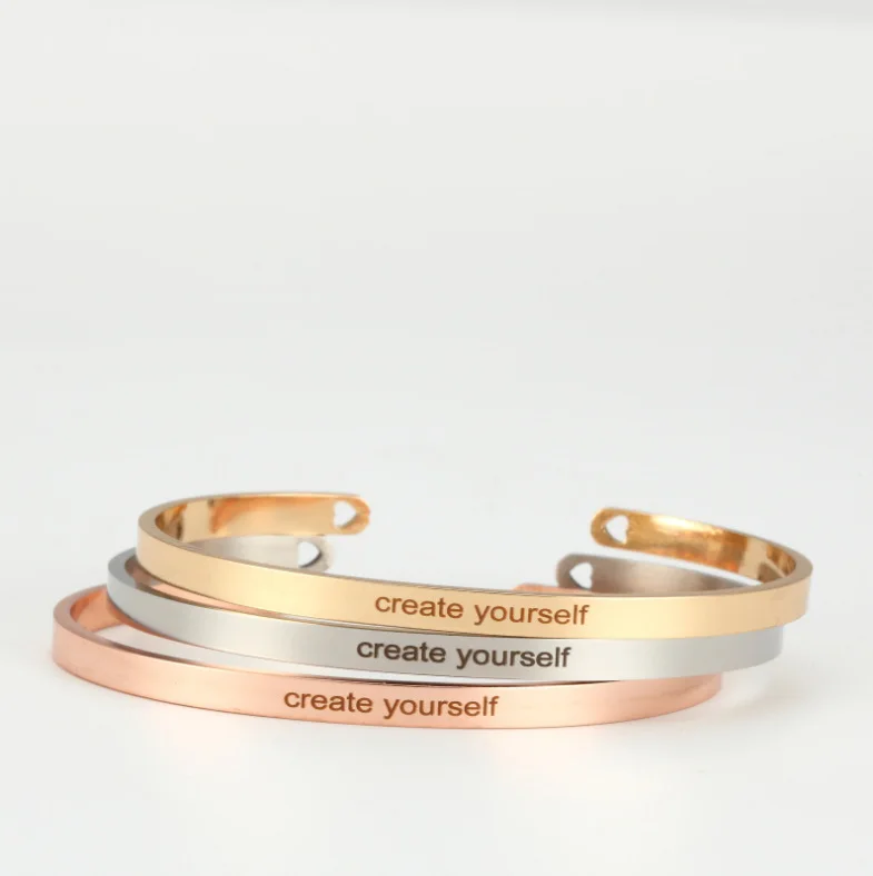 

Stainless Steel Cuff Bangle Engrave " create yourself " Inspirational Motivational Bracelet For Graduate New Job Gifts
