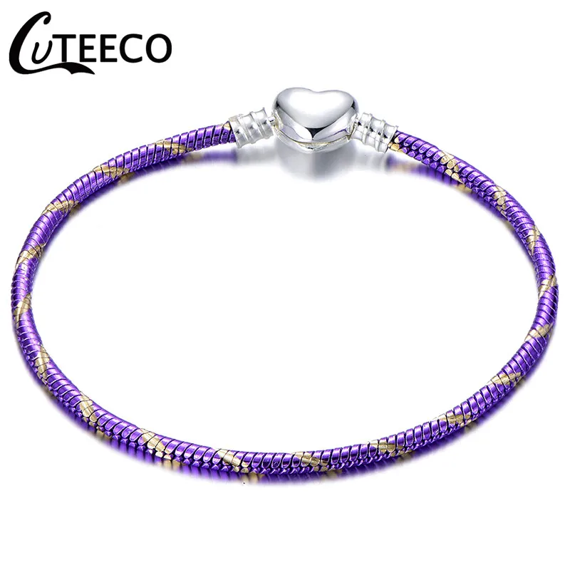 6 CUTEECO новые серебряные браслеты в форме сердца для женщин 17 см-21 см брендовый браслет ювелирных изделий - Окраска металла: 6
