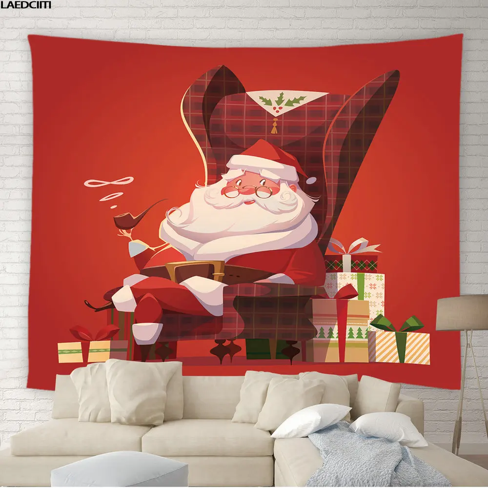 

Santa Claus Tapestry Merry Christmas Holiday Gift Party Background Wall Hanging Cloth Dorm Living Room Child Bedroom Home Decor