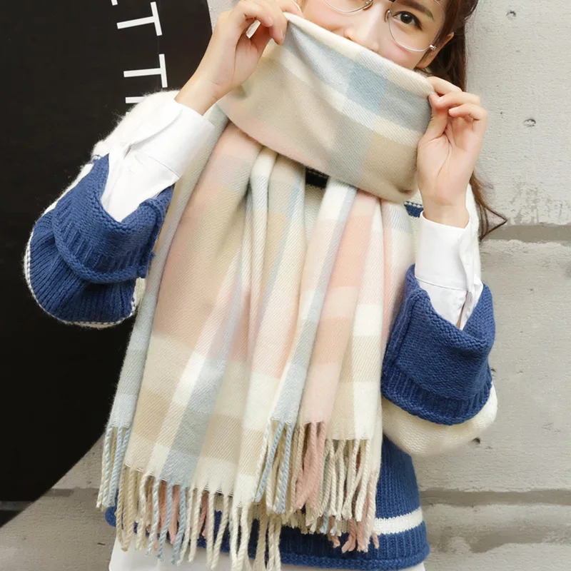 

New Cashmere Like Scarf Women's Shawl Students' Thickened Plaid Scarf In Autumn and Winter 200*70cm Scarf Women