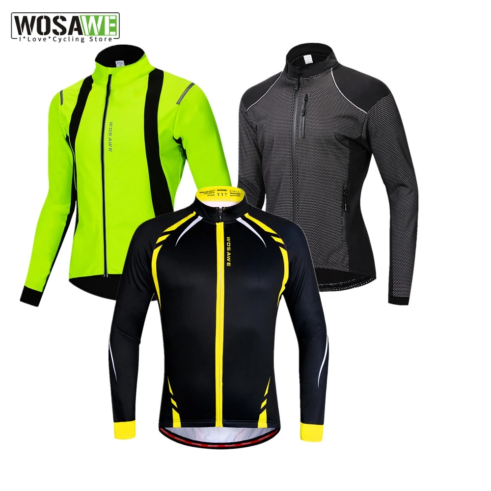 

WOSAWE Thermal Fleece Cycling Jacket Men Winter Windproof Reflective Running Jersey MTB Bicycle ciclismo Jersey Bike Clothing
