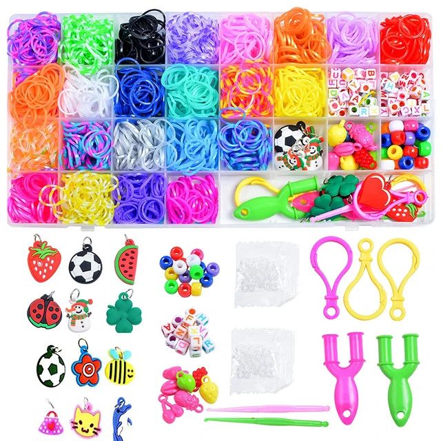 600-1500pcs+ Colorful Loom Bands Set Candy Color Bracelet Making Kit DIY Rubber Band Woven Bracelet Kit Girls Craft Toys Gifts 1