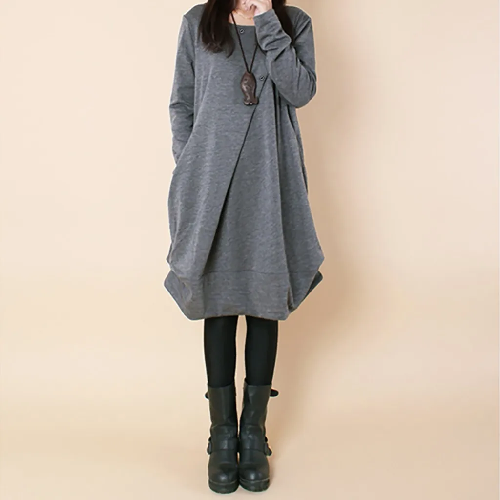 Женское свободное плиссированное платье простое однотонное на пуговицах с