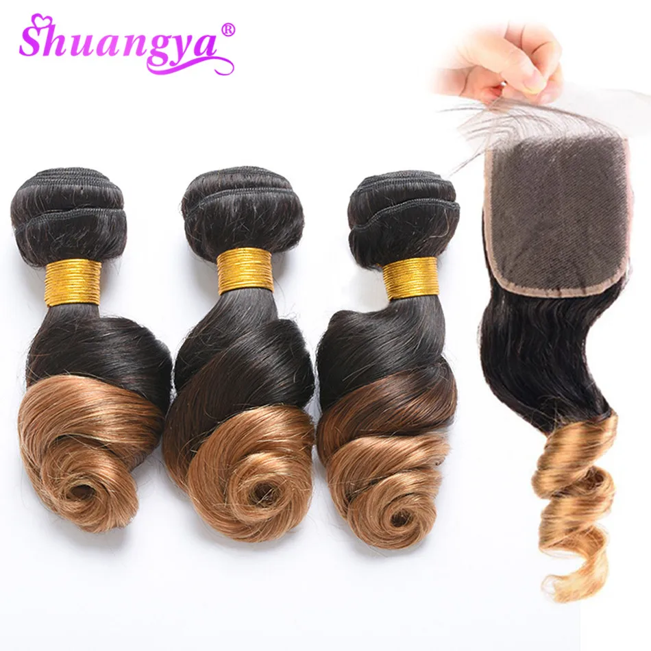 Shuangya Малазийские Волосы блонд пучки волос от светлого до темного цвета с