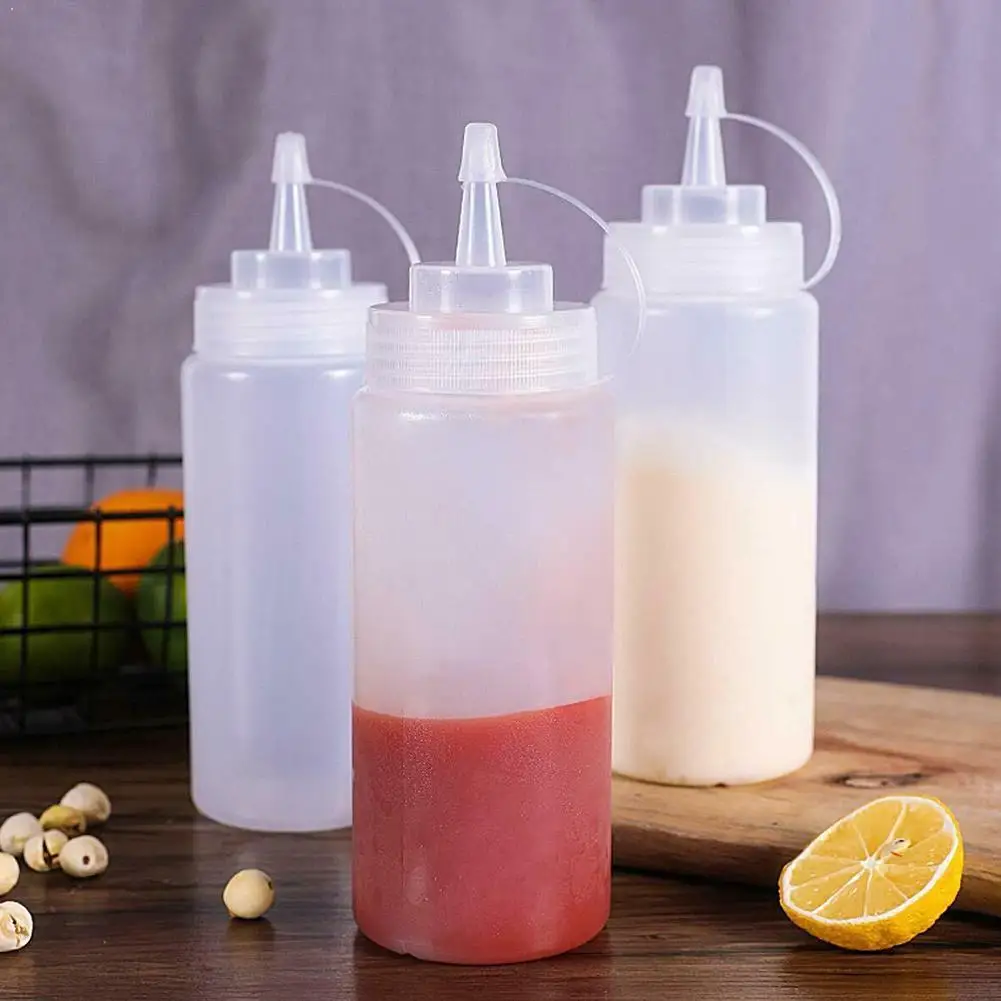

BBQ Ketchup Sauce Dispenser Bottles Olive Oil Dispensing Bottle Mayonnaise Squeeze Jar with Cap Safe Plastic White Kitchen Tools