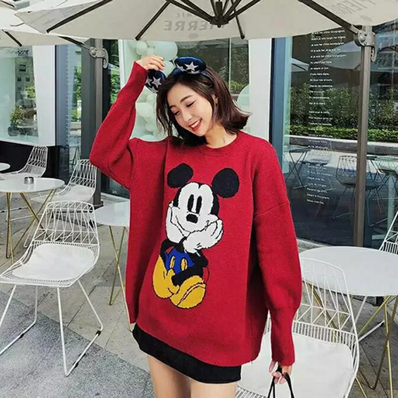

Disney crop top women round neck Mickey cartoon female loose bat sleeve suitable for weight 45-63 kg woman clothing