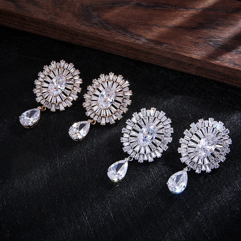 

925 серебряные Роскошные модные блестящие циркониевые свадебные серьги 210322-67