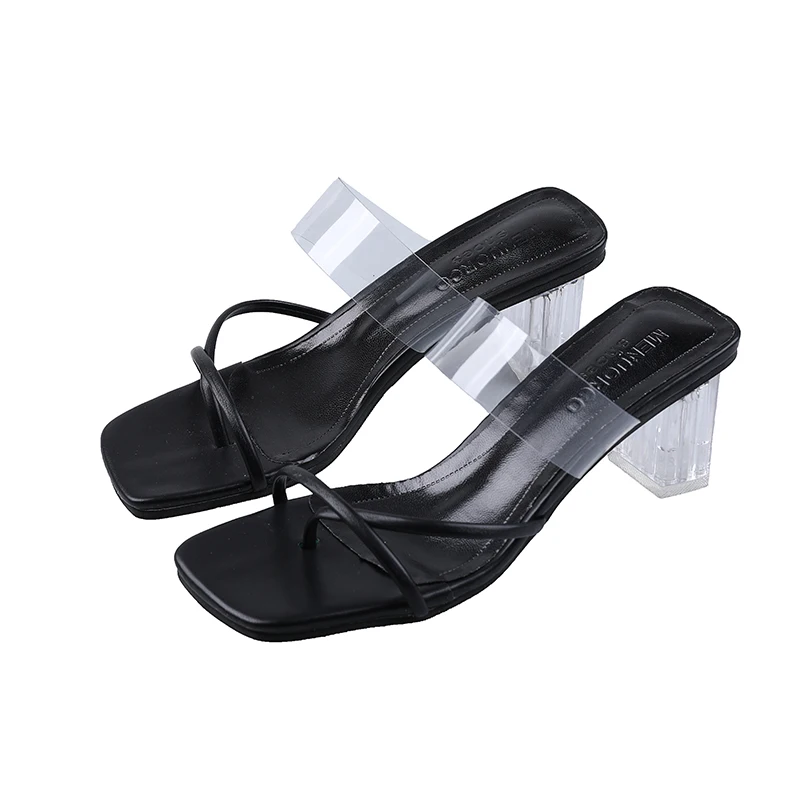 

Women's shoes and slippers outdoor 2020 summer new fashion transparent thin belt thick heel high heels sandals